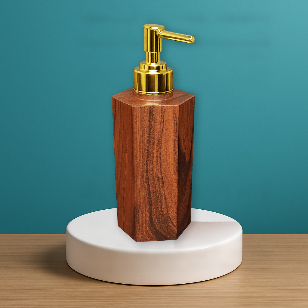 Wooden Finish Liquid Soap Dispenser (Hexagon)