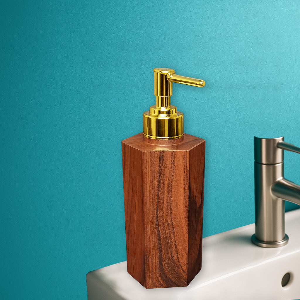 Wooden Finish Liquid Soap Dispenser (Hexagon)