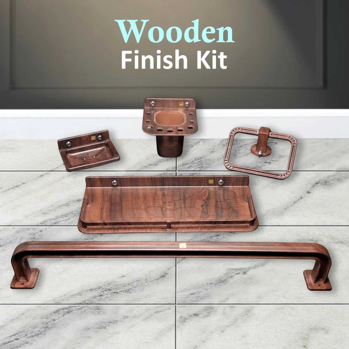 Petro Wooden Finish Kit – 5 in 1 Bathroom Set