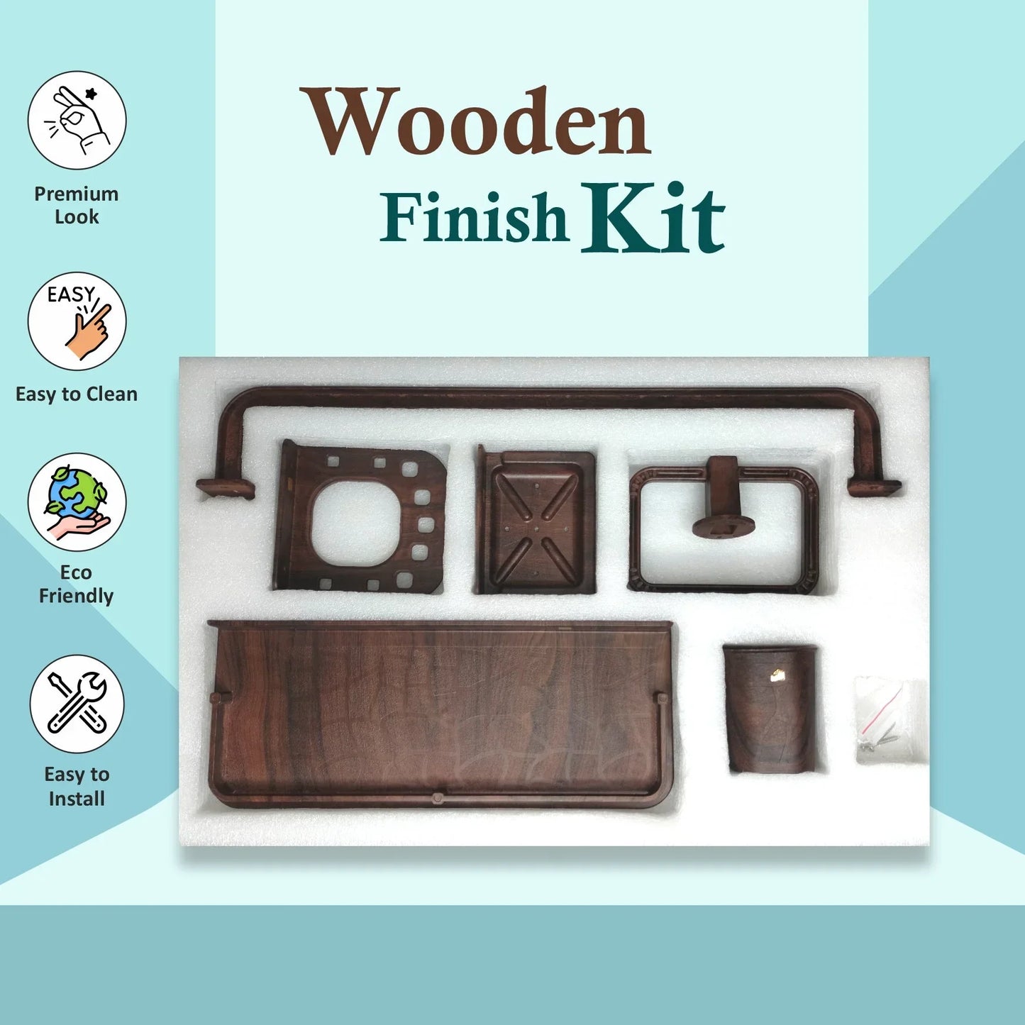 Petro Wooden Finish Kit – 5 in 1 Bathroom Set